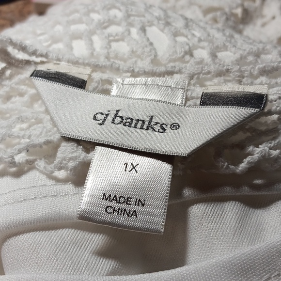 Plus cj banks white lined crochet top 1x - Picture 6 of 7